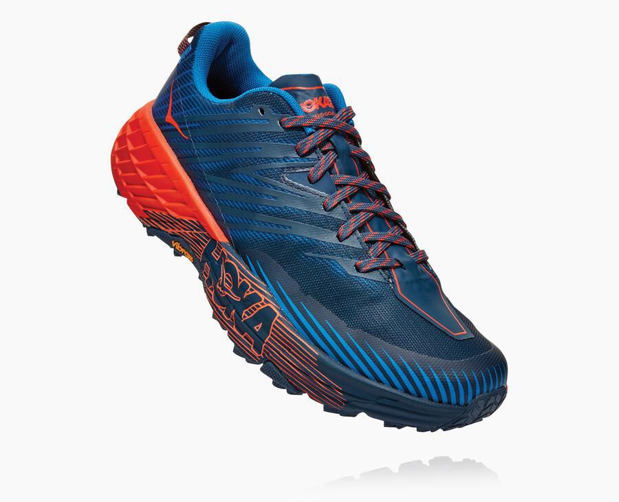 Trail Shoes Mens - Hoka One One Speedgoat 4 - Blue/Red - YZDRTHC-30